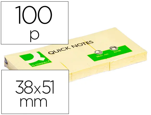 Imagen Bloc de notas adhesivas quita y pon q-connect 38x51 mm con 100 hojas 3 UND