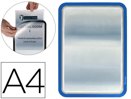 Imagen Marco porta anuncios tarifold magneto din a4 dorso adhesivo removible color azul pack de 2 unidades