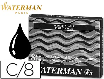 Imagen Tinta estilografica waterman negra -caja de 8 cartuchos standard -largos