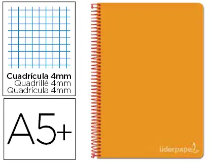 Imagen Cuaderno espiral liderpapel cuarto witty tapa dura 80h 75gr cuadro 4mm con margen color naranja