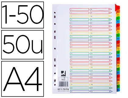 Imagen Separador numerico q-connect plastico 1-50 juego de 50 separadores din a4 multitaladro