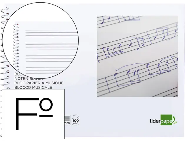Imagen Bloc musica liderpapel pentagrama 3mm folio apaisado 20 hojas 100g/m2