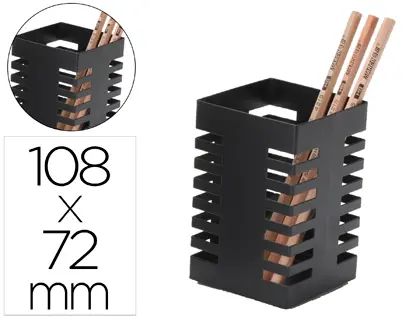 Imagen Cubilete portalapices q-connect metal cuadrado negro diametro 72 mm altura 108 mm