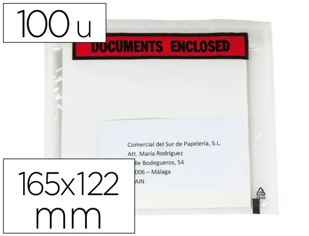 Imagen Sobre autoadhesivo q-connect portadocumentos multilingue 165x122 mm sin ventana paquete de 100 unidades