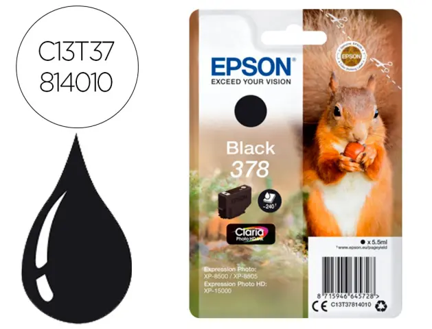 Imagen Ink-jet epson 378 expression home xp-8605 / 8606 / xp-15000 / xp-8500 / 8505 negro 240 pag