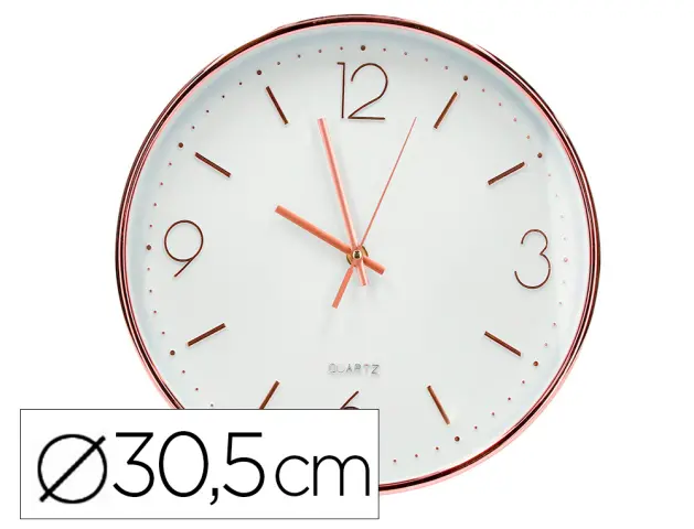 Imagen Reloj q-connect de pared metalico redondo 30,5 cm movimiento silencioso color rosa dorado
