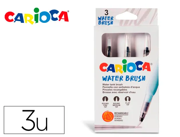 Imagen Pincel carioca rellenable agua redondo caja de 3 unidades puntas surtidas
