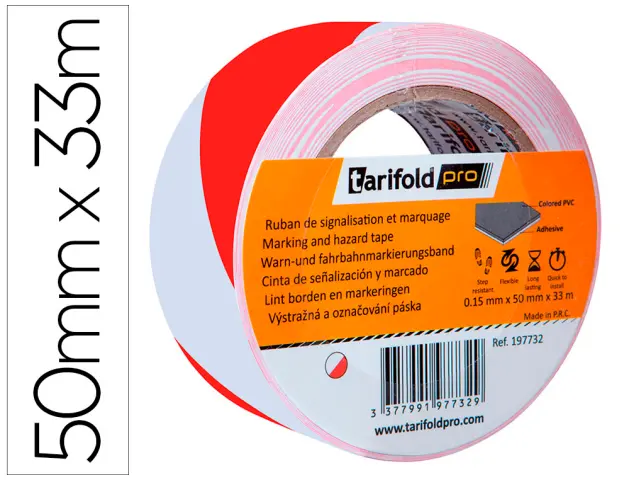 Imagen Cinta adhesiva tarifold seguridad para marcaje y sealizacion de suelo 33 mt x 50 mm color blanco/rojo