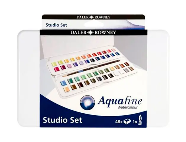 Imagen Acuarela daler rowney aquafine caja metalica de 48 colores surtidos con pincel