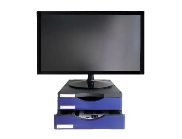 Imagen Soporte archivo 2000 para monitor poliester 100% reciclado con dos cajones hasta 10 kg color negro/azul