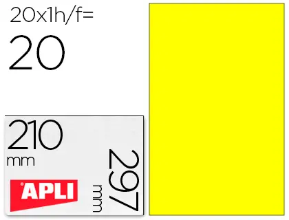 Imagen Etiqueta adhesiva apli 02878 tamao 210x297 mm para laser fotocopiadora ink-jet caja con20 hojas din a4 amarillo