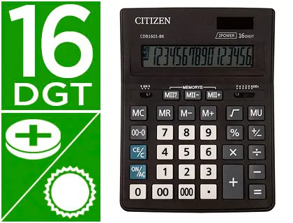 Imagen Calculadora citizen sobremesa business line eco eficiente solar y pilas 16 digitos 200x157x35 mm
