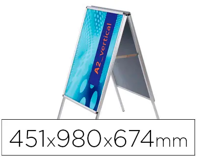 Imagen Caballete para poster jensen display aluminio doble cara din a2 marco de 25 mm con cantoneras 451 x 980 x 674 mm