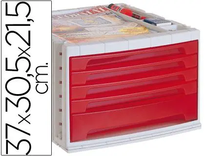 Imagen Fichero Sobremesa Plast. Rojo 5Caj