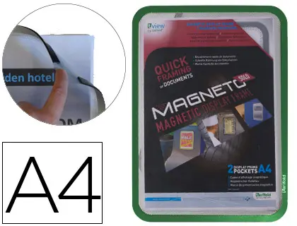 Imagen Marco porta anuncios tarifold magneto din a4 con 4 bandas magneticas en el dorso color verde pack de 2 unidades