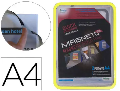 Imagen Marco porta anuncios tarifold magneto din a4 con 4 bandas magneticas en el dorso color amarillo pack de 2 unidades