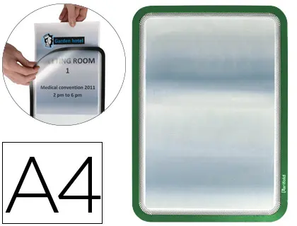 Imagen Marco porta anuncios gtarifold magneto din a4 dorso adhesivo removible color verde pack de 2 unidades