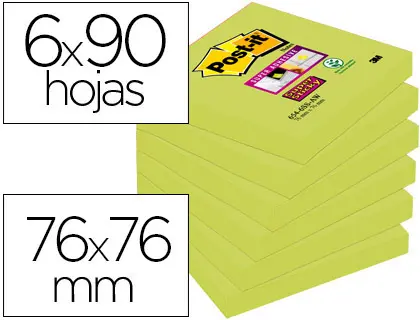 Imagen Bloc de notas adhesivas quita y pon post-it super sticky 76x76 mm con 90 hojas 654 verde esparrago