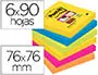 Imagen Bloc de notas adhesivas quita y pon post-it super sticky 76x76 mm con 90 hojas pack de 6 bloc colores surtidos 2