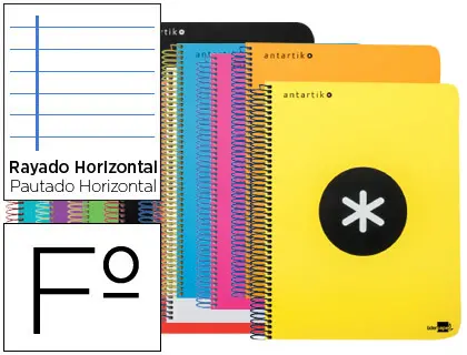 Imagen Cuaderno espiral liderpapel folio antartik tapa plastico 80h 100 gr horizontal con margen colores surtidos