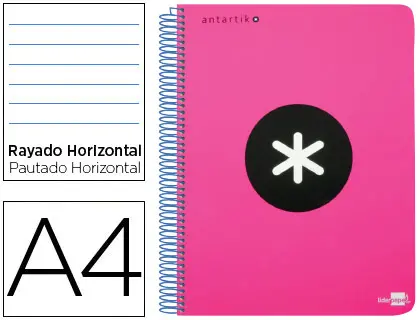 Imagen Cuaderno espiral liderpapel a4 micro antartik tapa plastico 120h 100 gr horizontal 5 bandas 4 taladros rosa fluor