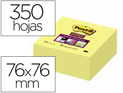 Imagen Bloc de notas adhesivas quita y pon post-it 76x76x mm cubo colores amarillo 350 hojas