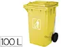 Imagen Papelera contenedor q-connect plastico con tapadera 100l color amarillo 750x470x370 mm con ruedas 2