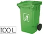 Imagen Papelera contenedor q-connect plastico con tapadera 100l color verde 750x470x370 mm con ruedas 2