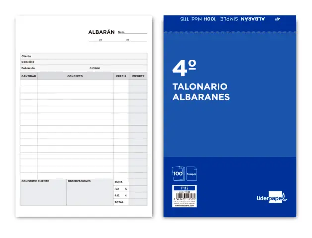 Imagen Talonario liderpapel albaran cuarto original t115