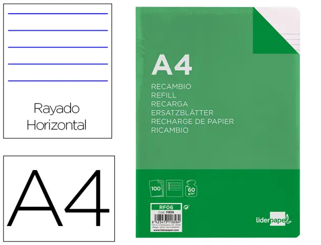 Imagen RECAMBIO LIDERPAPEL F 100H RAYADO