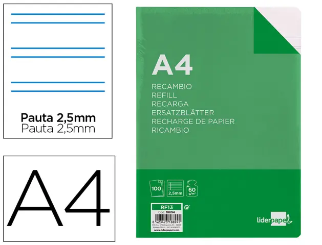 Imagen RECAMBIO LIDERPAPEL F 100H RAYADO