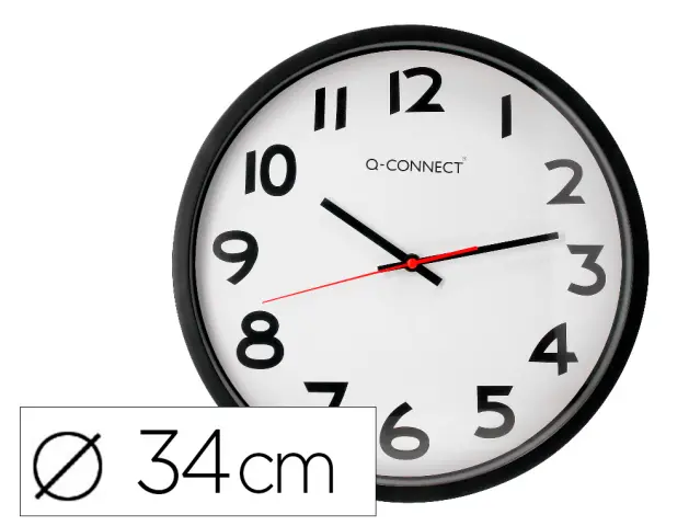 Imagen Reloj q-connect de pared plastico oficina redondo 34 cm marco negro