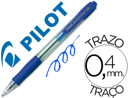 Imagen Boligrafo pilot super grip azul retractil sujecion de caucho tinta base de aceite