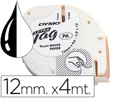 Imagen Cinta dymo papel 12mmx4mt -negro/blanco para letratag. 