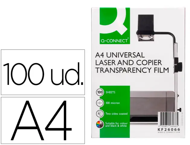 Imagen Transparencia q-connect din a4 kf26066 para fotocopiadora tratada dos caras caja de 100.