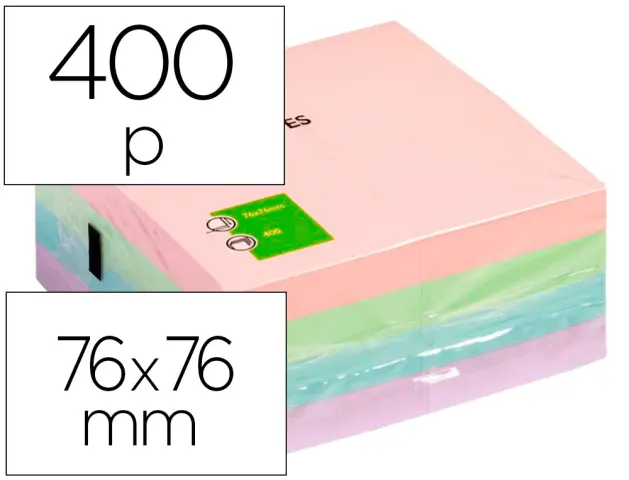 Imagen Bloc de notas adhesivas 75x75 mm pastel con 400 hojas