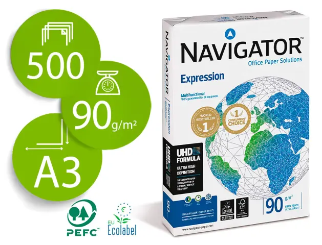 Imagen Papel fotocopiadora navigator din a4 90 gramos paquete de 500 hojas.