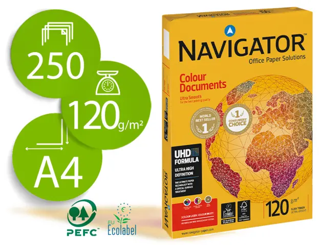 Imagen Papel fotocopiadora navigator din a4 120 gramos -paquete de 250 hojas.