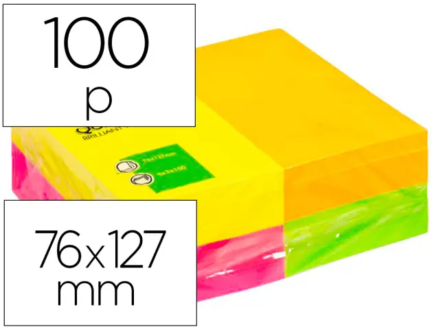 Imagen Bloc de notas adhesivas quita y pon q-connect 125x75 mm con 100hojas fluorescentes pack de 12 -surtidas en 4 colores