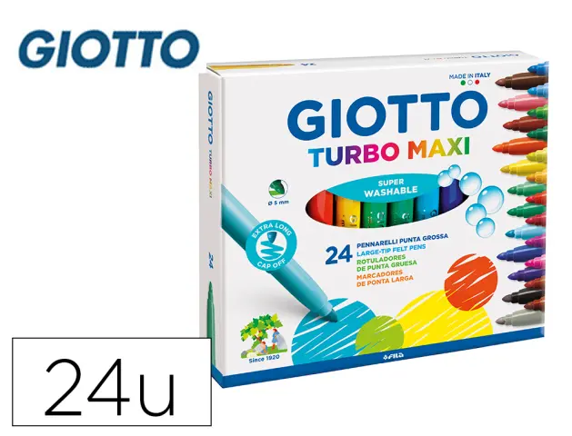 Imagen Rotulador giotto turbo-maxi caja de 24 colores lavables con punta bloqueada.