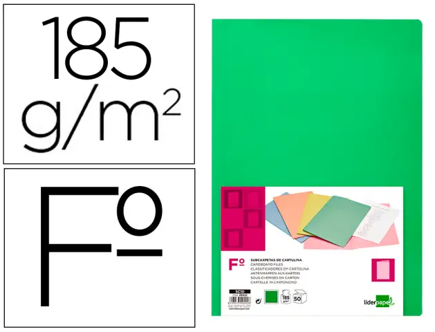 Imagen Subcarpeta liderpapel folio verde intenso 180g/m2, 50 und