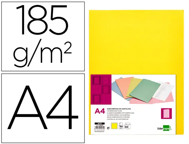Imagen Subcarpeta liderpapel din a4 amarillo intenso 180g/m2 50 UND.