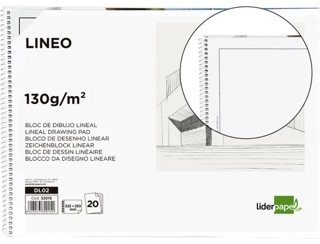 Imagen Bloc dibujo liderpapel lineal espiral 230x325mm 20 hojas 130g/m2 con recuadro perforado