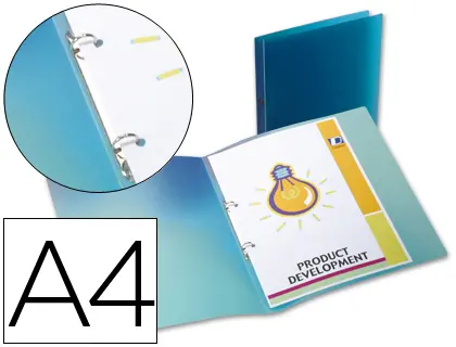 Imagen Carpeta liderpapel 2 anillas redondas mini 15 mm 49072 polipropileno din a4 azul translucido
