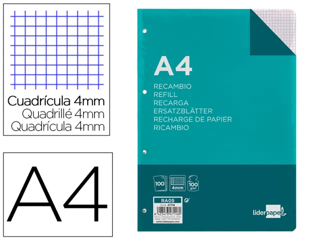 Imagen RECAMBIO LIDERPAPEL CUADRICULA 4 MM 100GRS