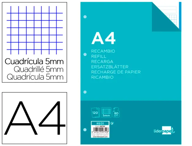 Imagen RECAMBIO A-4 CUADRO 5MM 120 H 5 COLORES