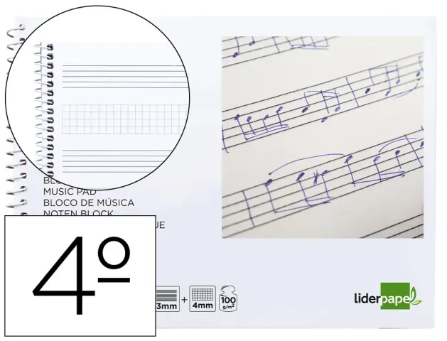 Imagen BLOC MUSICA LIDERPAPEL 4 PENTAGRAMA+ ANOTACIONES