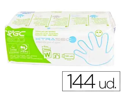 Imagen Toalla de papel mano engarzada ecologica -22,5x31 cm 2 capas -paquete con 144 unidades.