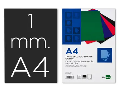 Imagen Tapa encuadernacion liderpapel carton a4 1mm negra paquete de 50 unidades