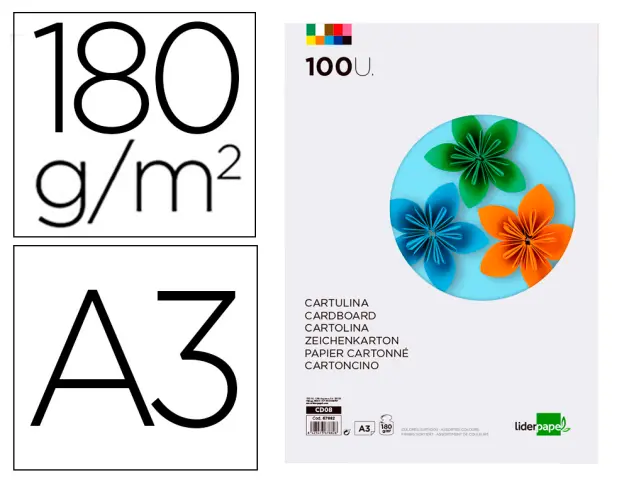 Imagen CARTULINA LIDERPAPEL A3 180G/M2 10 COLORES SURTI.